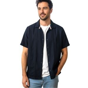 Scotch & Soda Men’s Navy Blue Linen Blend Button Down Pin Tuck Shirt Size Large